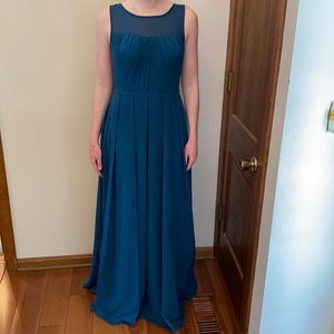 Azazie bridesmaid gown, peacock